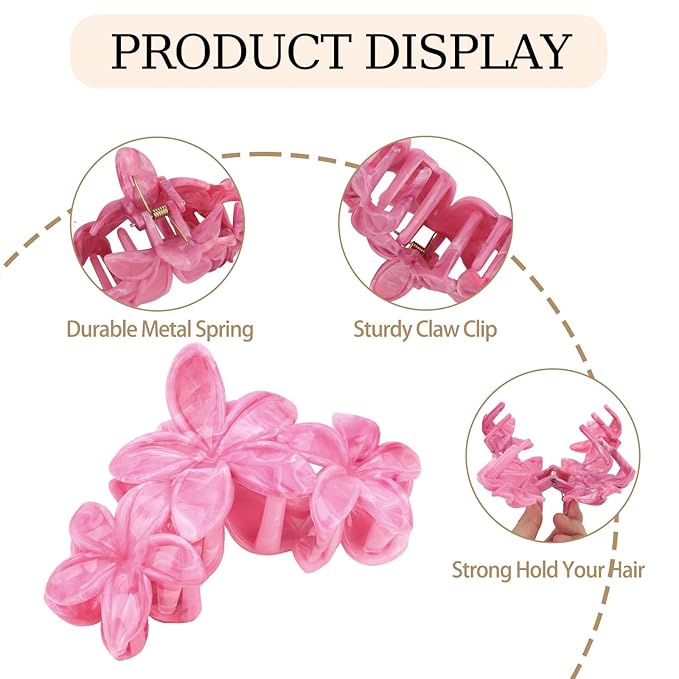 ANBALA 4Pcs Hawaiian Flower Hair Clips Plumeria Flower Claw Clips for Women Summer Beach Hair Accessories (Colorful)