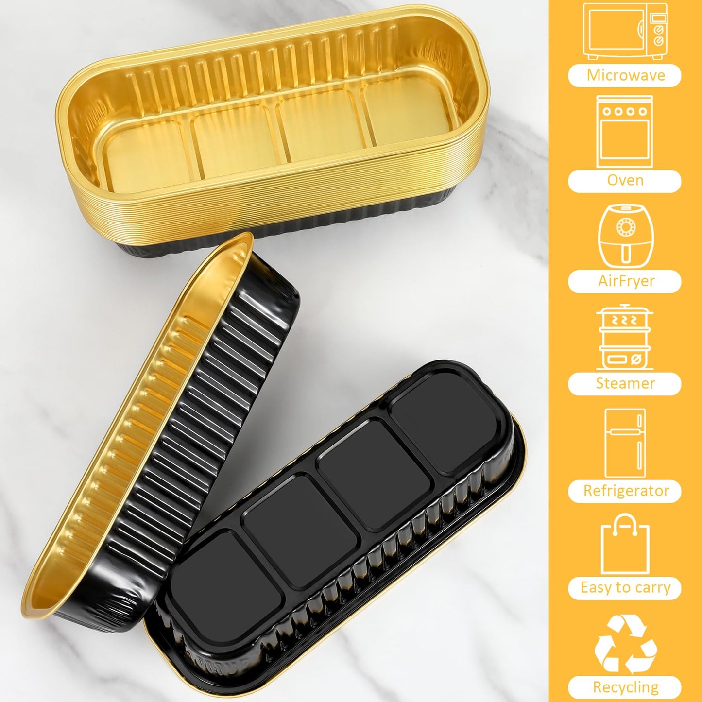 EgticHome Mini Loaf Pans with Lids and Spoons (100 Pack, Black-gold, 6.8oz) Rectangular Aluminum Foil Baking Pans