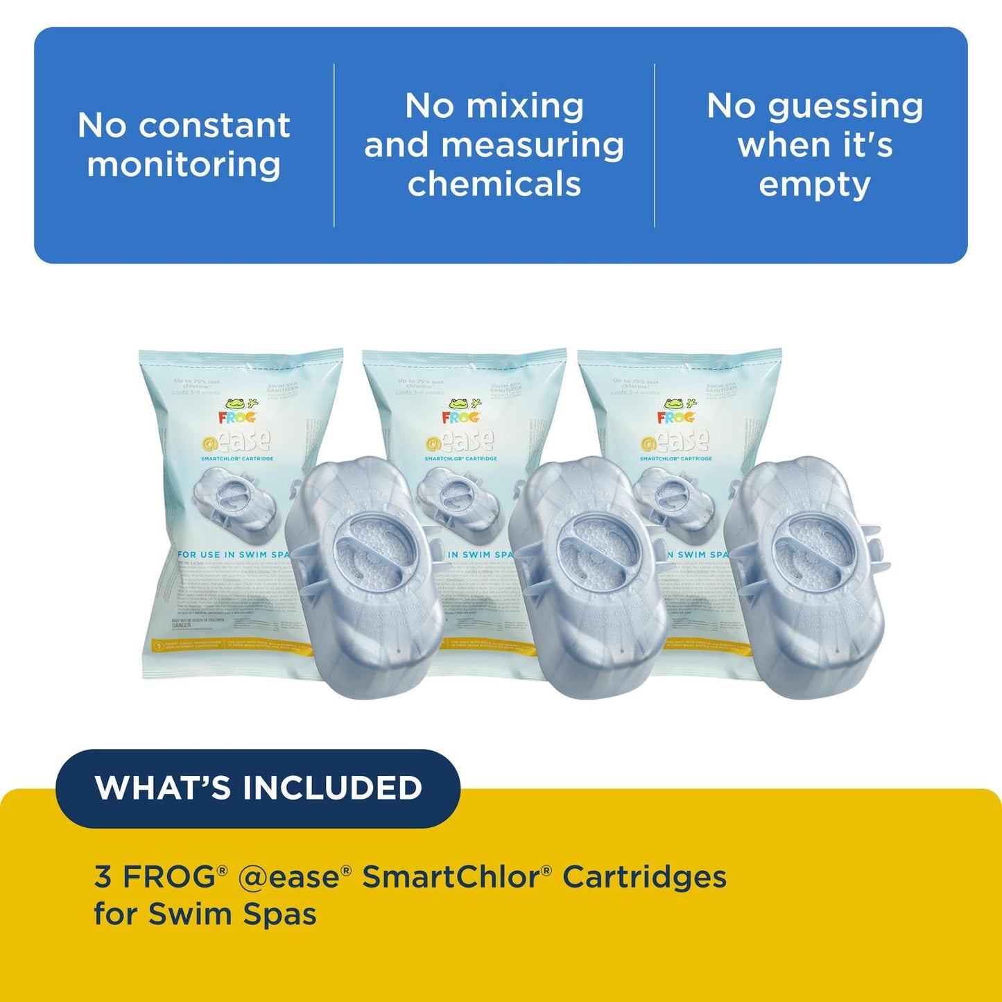 FROG @Ease Replacement SmartChlor Cartridge for use with Swim Spa FROG @Ease Floating System - Swim Spa Sanitizer System Supports Less Chlorine Use - 3 Pack