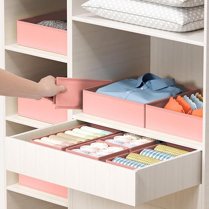 DIMJ Drawer Organizer Clothes - 16 Pack Baby Dresser Organizer for Nursery, Foldable Drawer Organizer Bins for Closet Bedroom Organization, Fabric Clothes Storage Dividers for Underwears, Socks, Bras
