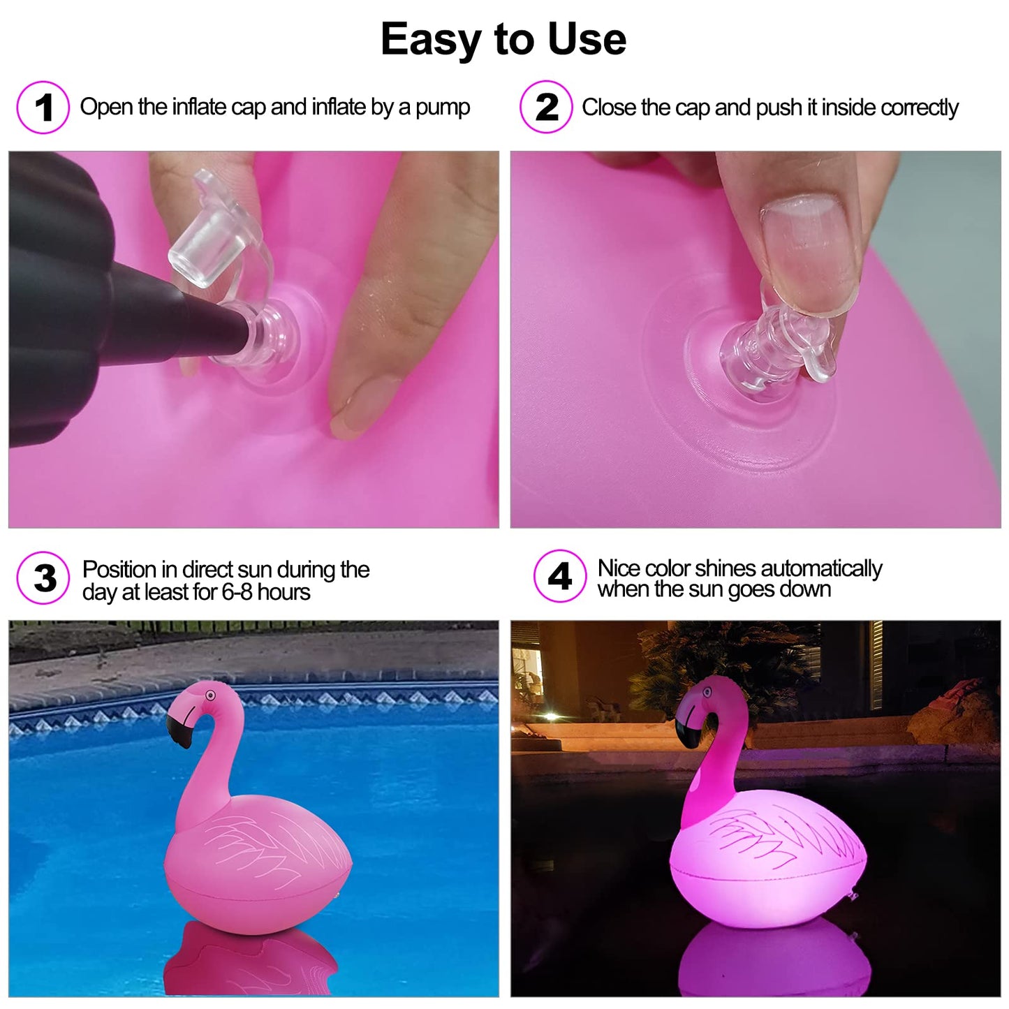 Cootway Floating Pool Lights Pack of 2, Solar Flamingo Pool Lights Waterproof, Glow in The Dark Solar Floating Pool Lights, Inflatable Floating Lights for Pool Wedding Party Decorations