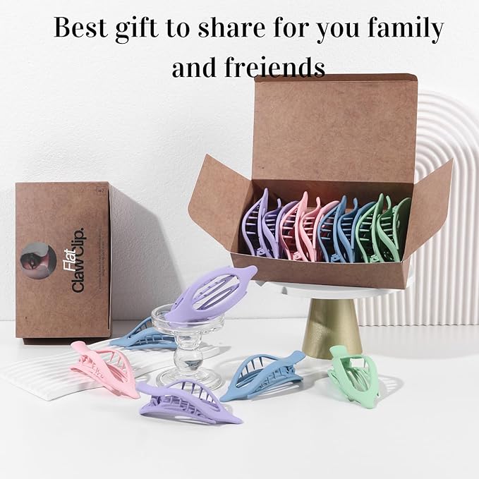8 Pack Pastel Flat Hair Clips for Girls – Cute Matte Claw Clips in Pink, Blue, Green, Purple, Soft Color Aesthetic Hair Accessories, Non-Slip Barrettes Gift for Teen or Preppy Style