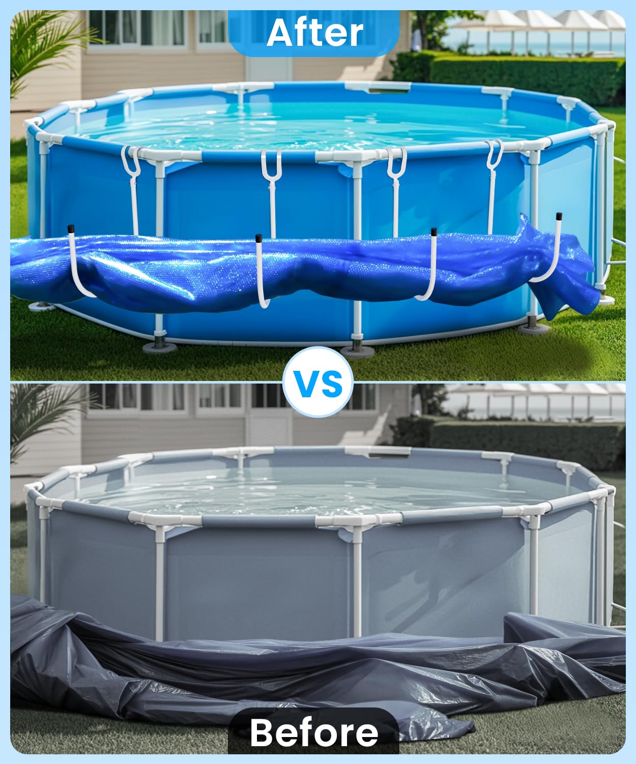 Teisaiko Upgraded 4-Pack Solar Cover Holder for Above Ground Pool, Solar Pool Cover Holder, U-Shaped Iron Tube Set for Framed Above-Ground Swimming Pools, Keep Solar Blankets Off The Ground (4-Pack)