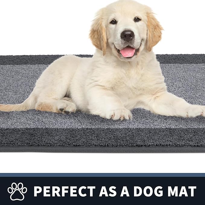 PURRUGS Dirt Trapping Door Mat 24" x 36", Non-Slip Washable Entry Mat, Dog Doormat, Front Door Mat, Super Absorbent Entrance Mat for Muddy Shoes & Paws, Light Grey & Grey