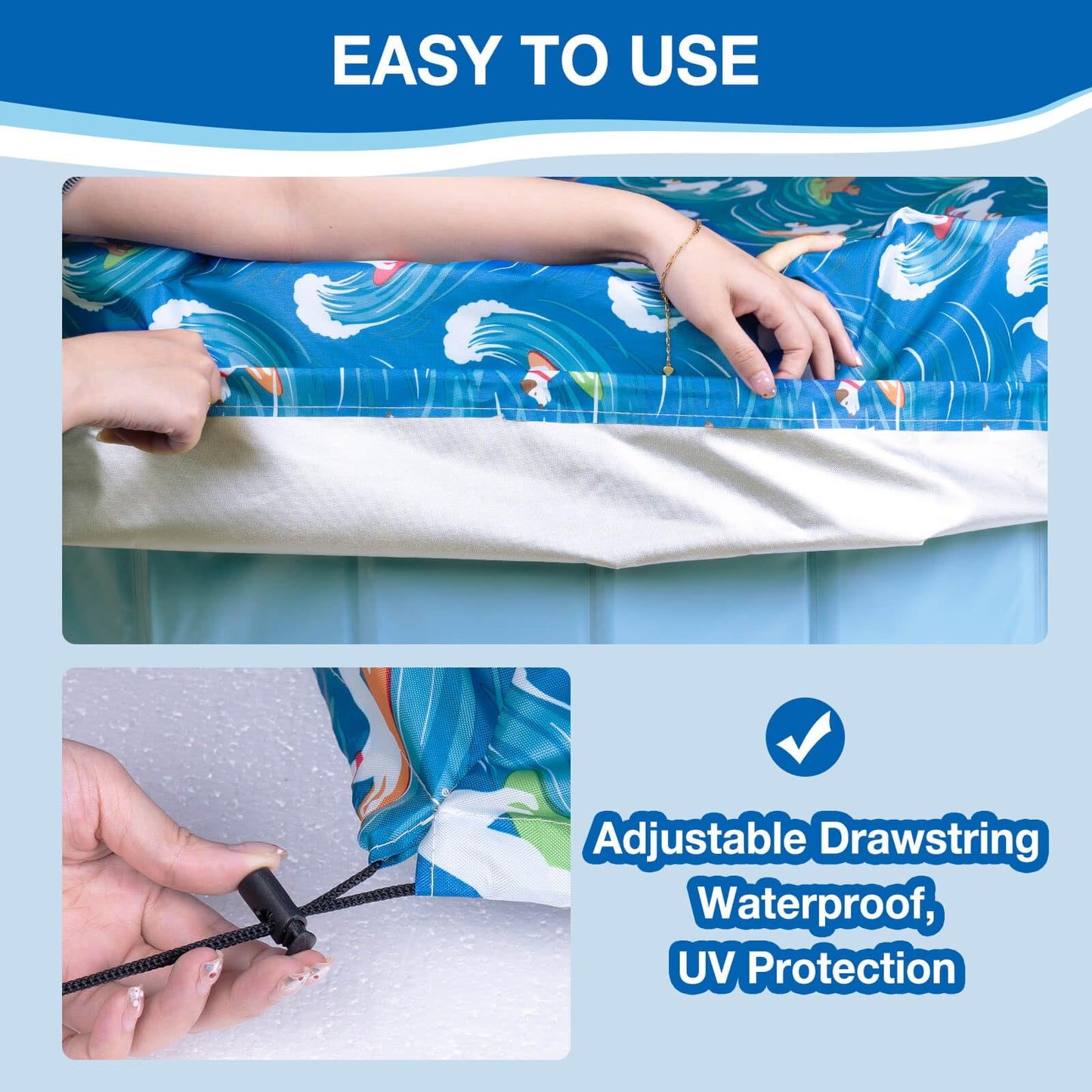 Ladadee Foldable Round Dog Swimming Pool Cover, for 32 "/63“/48” Collapsible Outdoor Tub, PVC Coating Waterproof and UV Protection, Leakproof Washable Kiddie Pet Small Paddling Bath Accessories