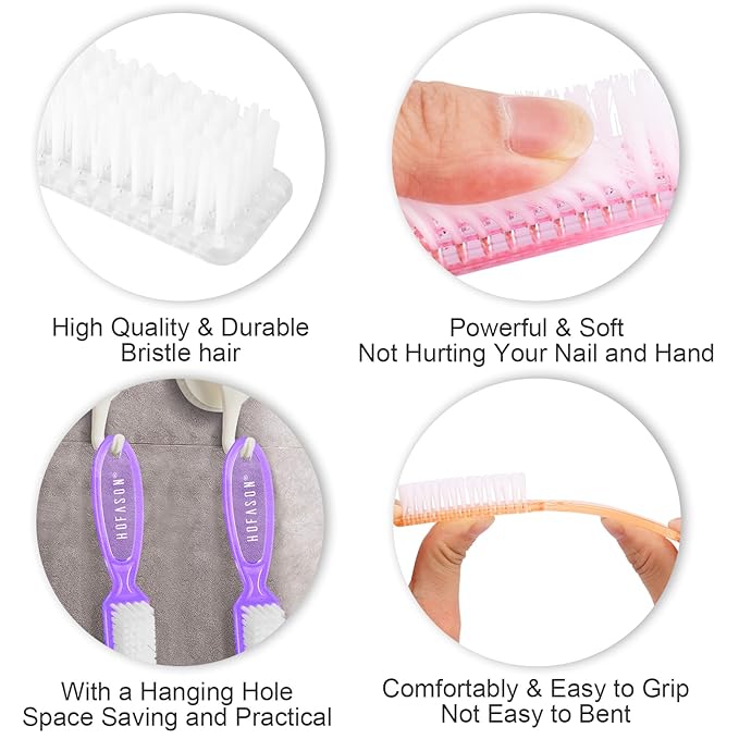 HOFASON 6 Pack Nail Brush for Cleaning Fingernails, Nail Brush Handle Grip Brush for Nail and Toenail Foot, Nail Dust Brush Manicure Pedicure Tools Scrubbing Brush Women Men Home Salon (Clear)