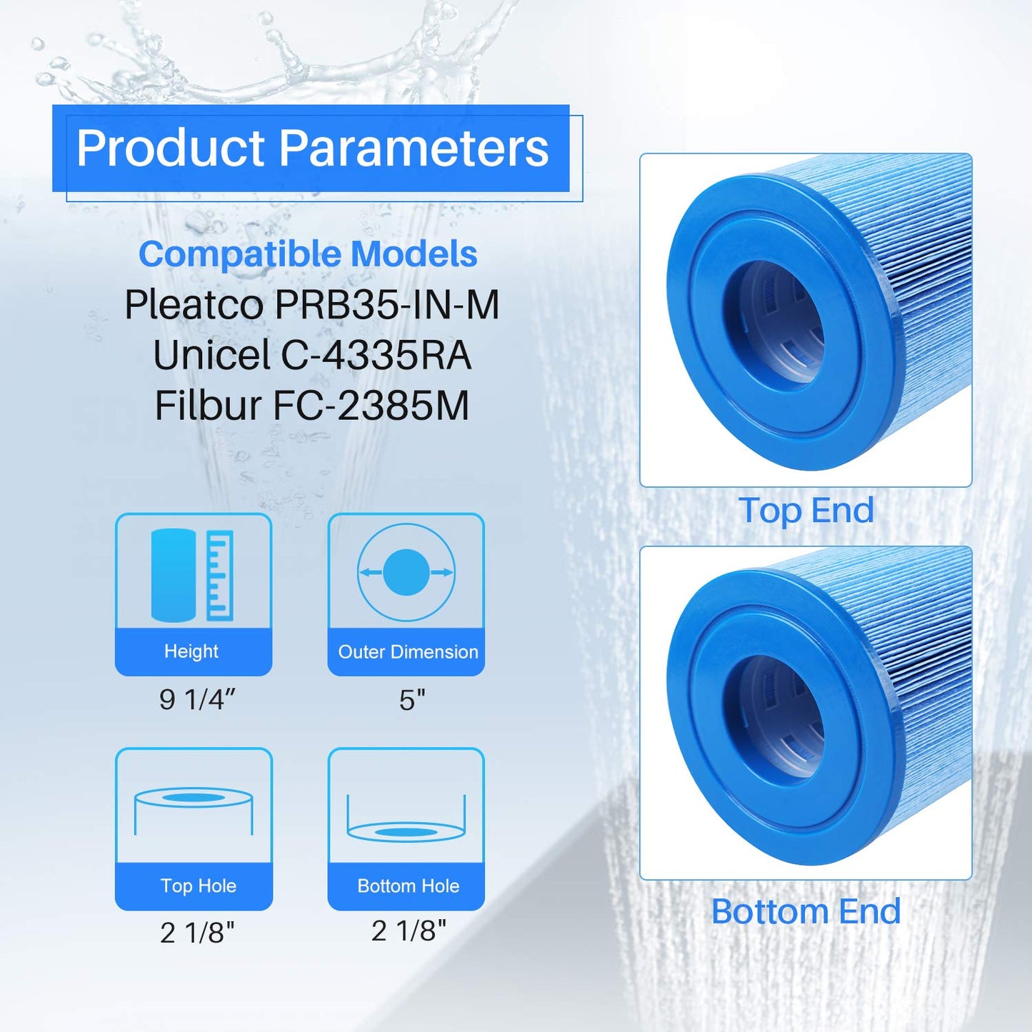 POOLPURE PRB35-IN Spa Filter Replaces Unicel C-4335, Guardian 409-219, Filbur FC-2385, 03FIL1300, 17-2482, 25393, 303557, 817-3501, R173431, 35 sq.ft, 5 X 9 Hot Tub Filter, 1 PACK (Anti-Biofilm (PRO))