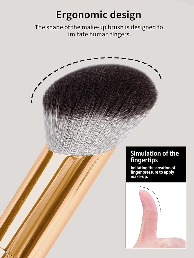 MAANGE 4-Piece Gold Cosmetic Brush Set: Double-Ended Angled Kabuki, Foundation, Blush & Contour Brushes for Face Makeup