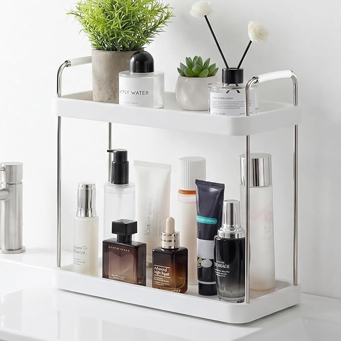 Vtopmart 2-Tier Bathroom Countertop Organizer, Vanity Dresser Counter Tray Shelf for Skincare, Perfume, Makeup, Silver