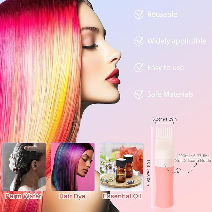 DUAIU Hair Oil Applicator with Continuous Spray Bottle Hair Scalp Massager, Silicone Root Comb Applicator Bottle Shampoo Brush and Mister Spray Bottles for Hair Dye and Hair Care