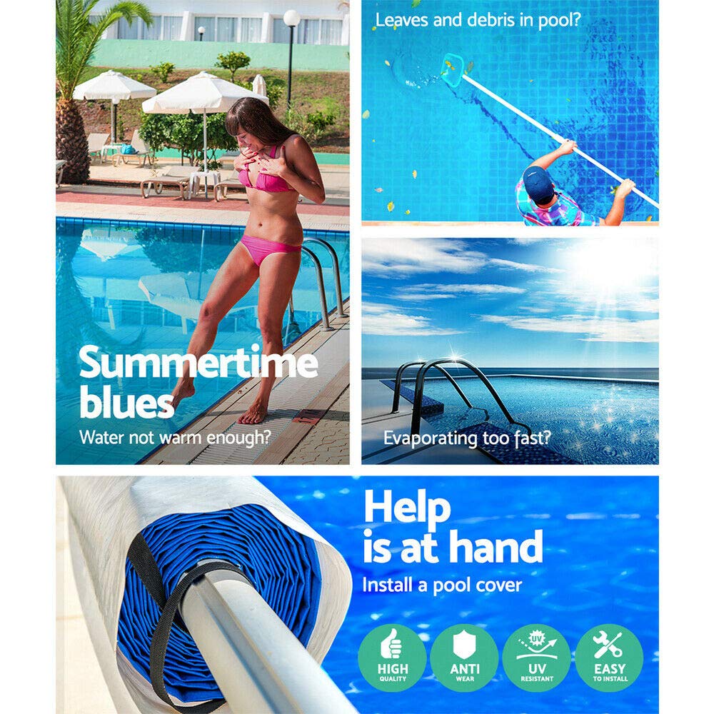 Nollapo Aluminum Solar Swimming Inground Pool Cover Reel Set (14FT, Blue)