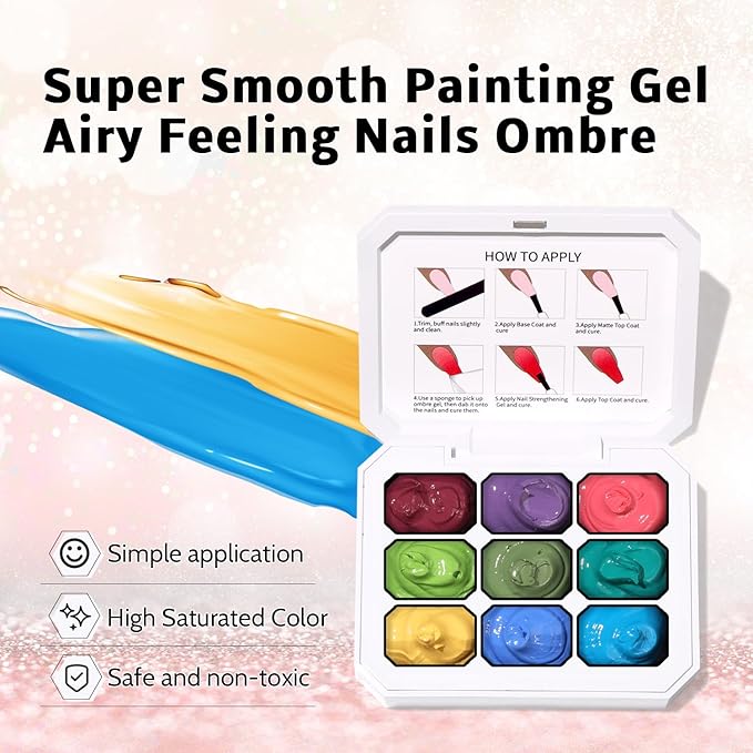Christmas Gel Polish, 9 Colors Ombre Patting Gel Nail Polish Palette, 100 Sponges 6 Brushes 1Grabber, Blending Color Gradient Painting Nails Art, No Wipe, UV/LED Cured (Set 09)