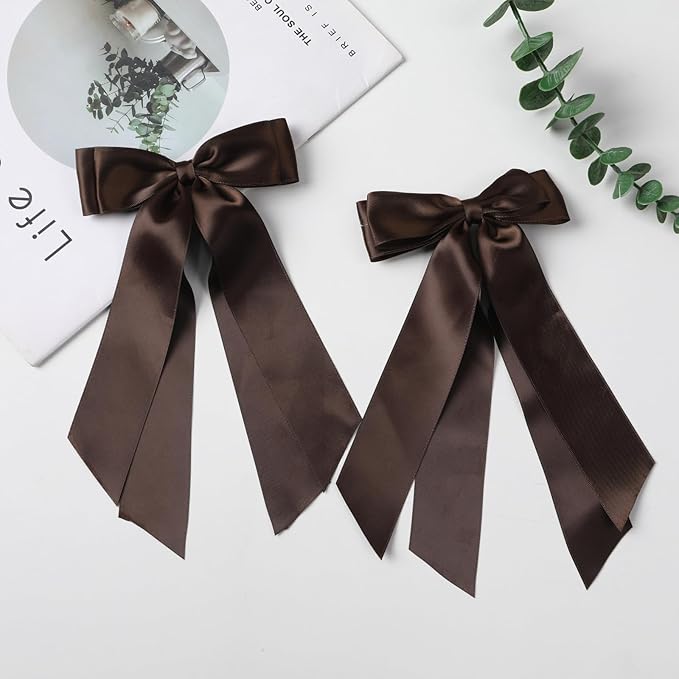 LuSeren 2 PCS Double Layer Hair Bows Brown Hair Ribbon Clips Ponytail Holder Accessories for Women Girls Toddlers Teens Kids