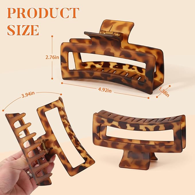 Auseibeely 4 Pack 5 Inch Extra Large Claw Clips for Thick Hair, Jumbo Tortoise Shell Claw Clip for Hat, Big Square Hair Clips for Thick/Long/Curly Hair, Non-slip Baseball Jaw Accessories