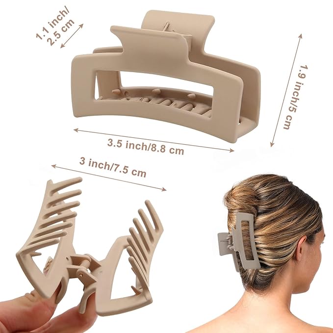 Auseibeely 6 Pack Square Claw for Women Girls, 3.35" Medium Non-slip Rectangular Matte Clips Strong Hold Hair Styling Accessories for Gifts, Brown