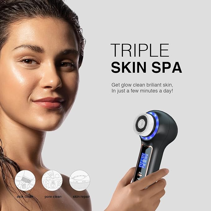 UMICKOO Electric Facial Cleansing Brush with LCD Screen, 3-in-1 Face Scrubber & Optional Blackhead Remover, Rechargeable, IPX7 Waterproof, Gentle Daily & Deep Cleaning for All Skin Types
