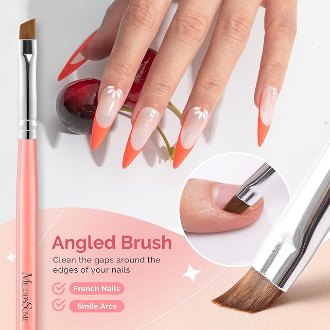 MelodySusie 3Pcs Nail Art Clean Up Brushes,Flat/Oval/Angled Gel Nail Brushes,For Nail Art Design Painting DIY and Cleaning Polish Mistake on the Cuticles Or Gel Application