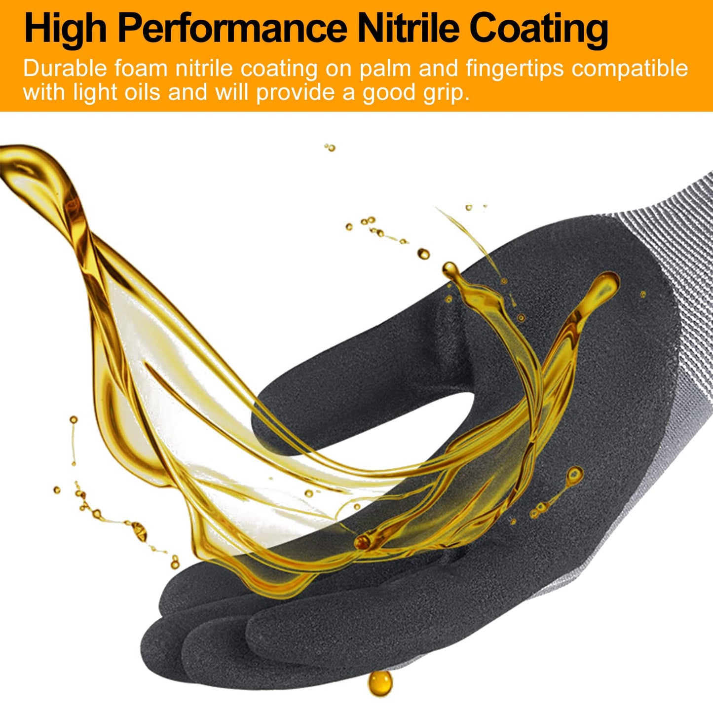 NEOTRIL Safety Work Gloves MicroFoam Nitrile Coated-3 Pairs, Seamless Knit Nylon Bulk Pack Working Gloves with Grip for Men Women Light Duty Work,Automotive,Warehouse (Gray,M)