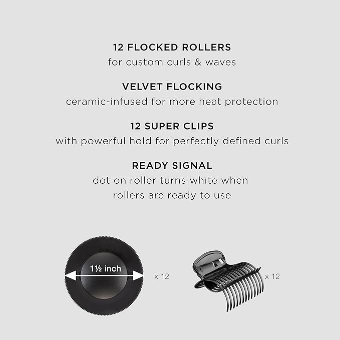 Conair Hot Rollers for Long,Medium & Short Hair,12 Jumbo 1 ÃÂ½" Heated Hair Rollers with Clips,Hot Curlers for Women,Volume & Curls,Amazon Exclusive,Black,(Pack of 4)