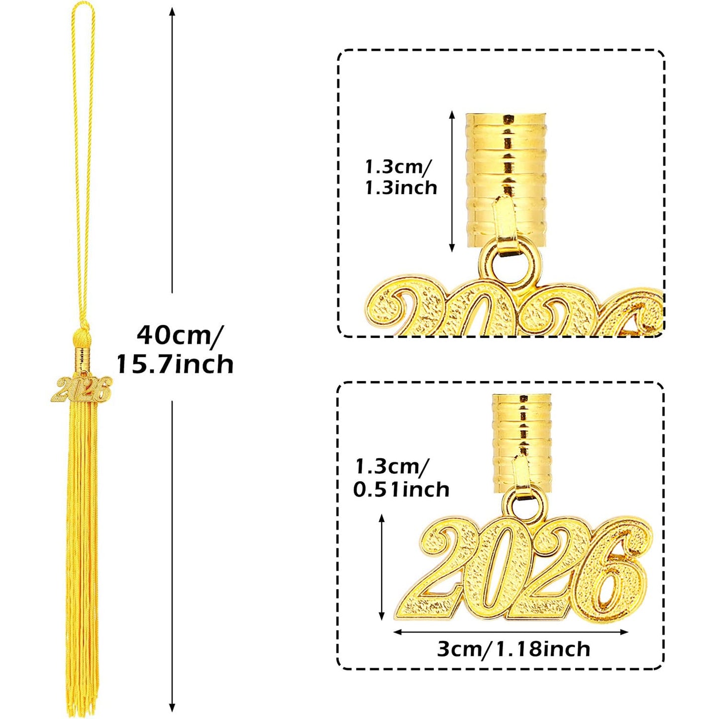 JULMELON 20Pcs Graduation Tassels Academic Graduation Cap Hat Tassel with 2026 Gold Charm for 2026 Graduation Ceremonies Accessories (Gold)