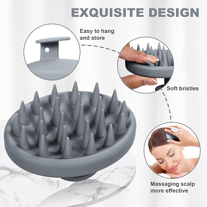 Silicone Scalp Massager, Scalp Scrubber for Hair Growth with Soft Bristles, Scalp Exfoliator Brush Dandruff Removal Shampoo Brush for Wet Dry Scalp Care (Grey)