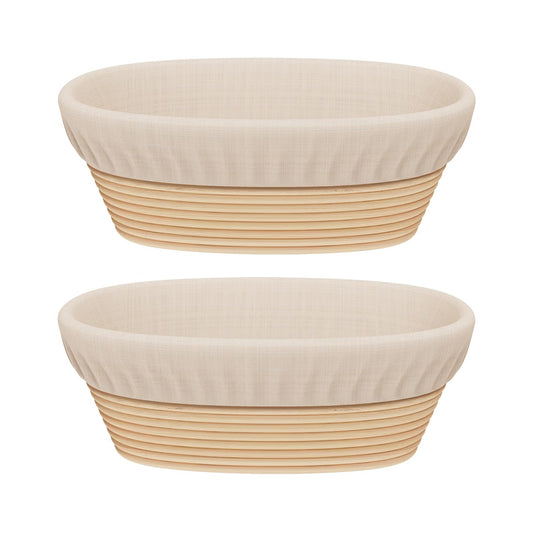 Sondiko Oval Sourdough Proofing Basket 2 Pack, Handmade Sourdough Bread Baking Supplies, Banneton Bread Proofing Basket with Proofing Cloth Liner for Sourdough Bread, Baking