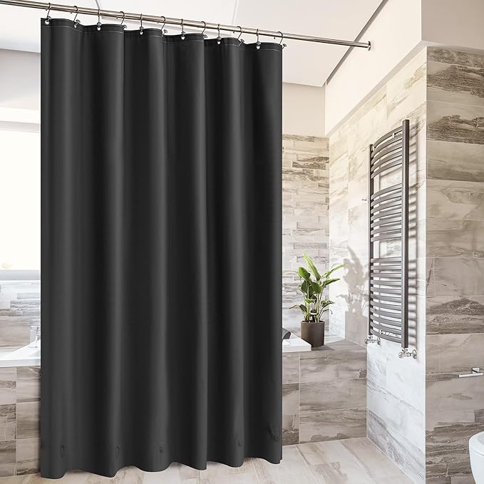 Barossa Design Black Shower Curtain Liner with 6 Magnets - Waterproof Heavy Duty PEVA Shower Liner for Bathroom, 72" x 72" Standard Size, PVC Free, Metal Grommets - Black, 72x72