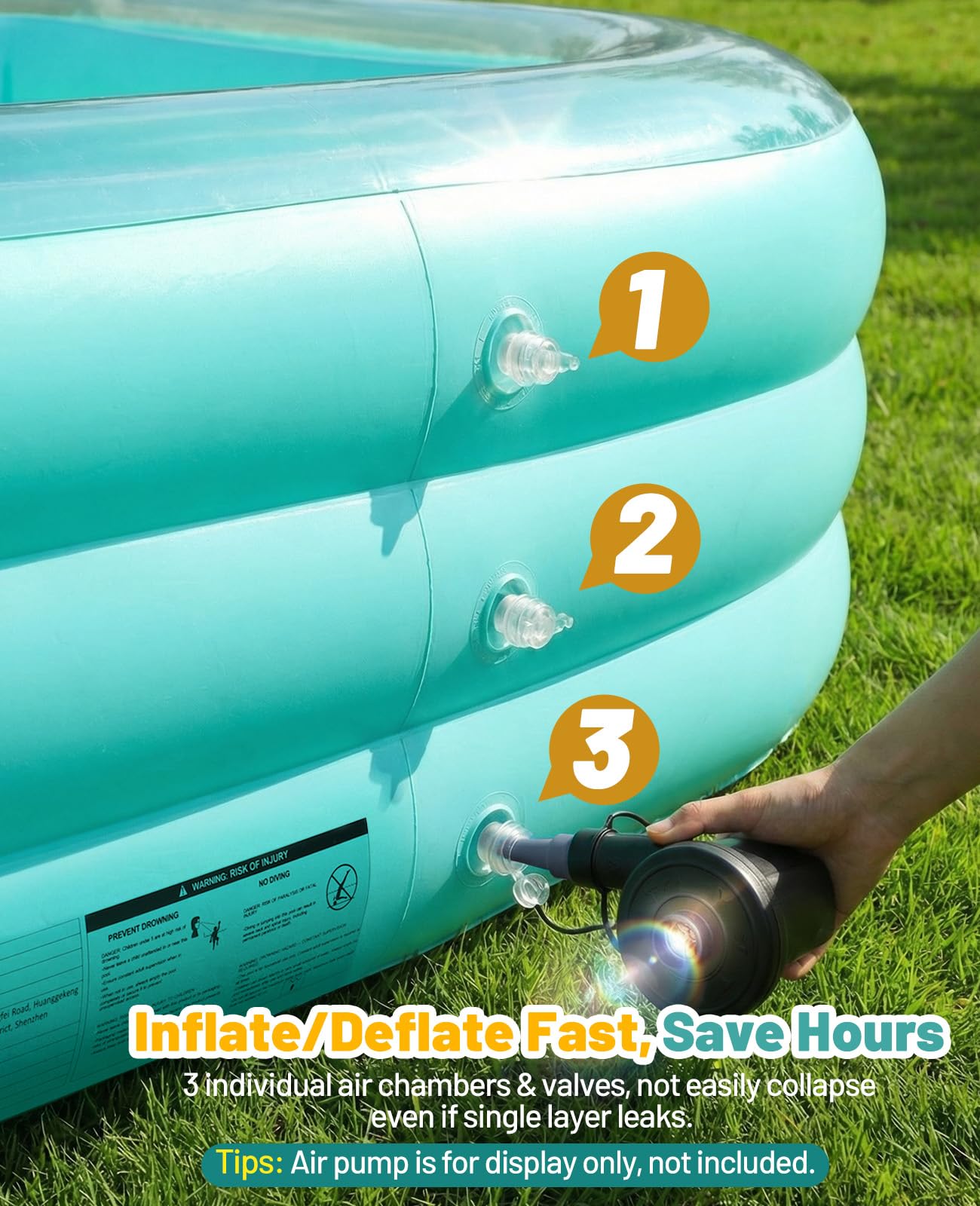 HeySplash Inflatable Pool with Canopy, Large Inflatable Swimming Pool for Adults & Kids, Blow Up Pool Thickened Family Pool for Outdoor Backyard Garden Party Summer Fun, 102" x 65" x 22"(Green)