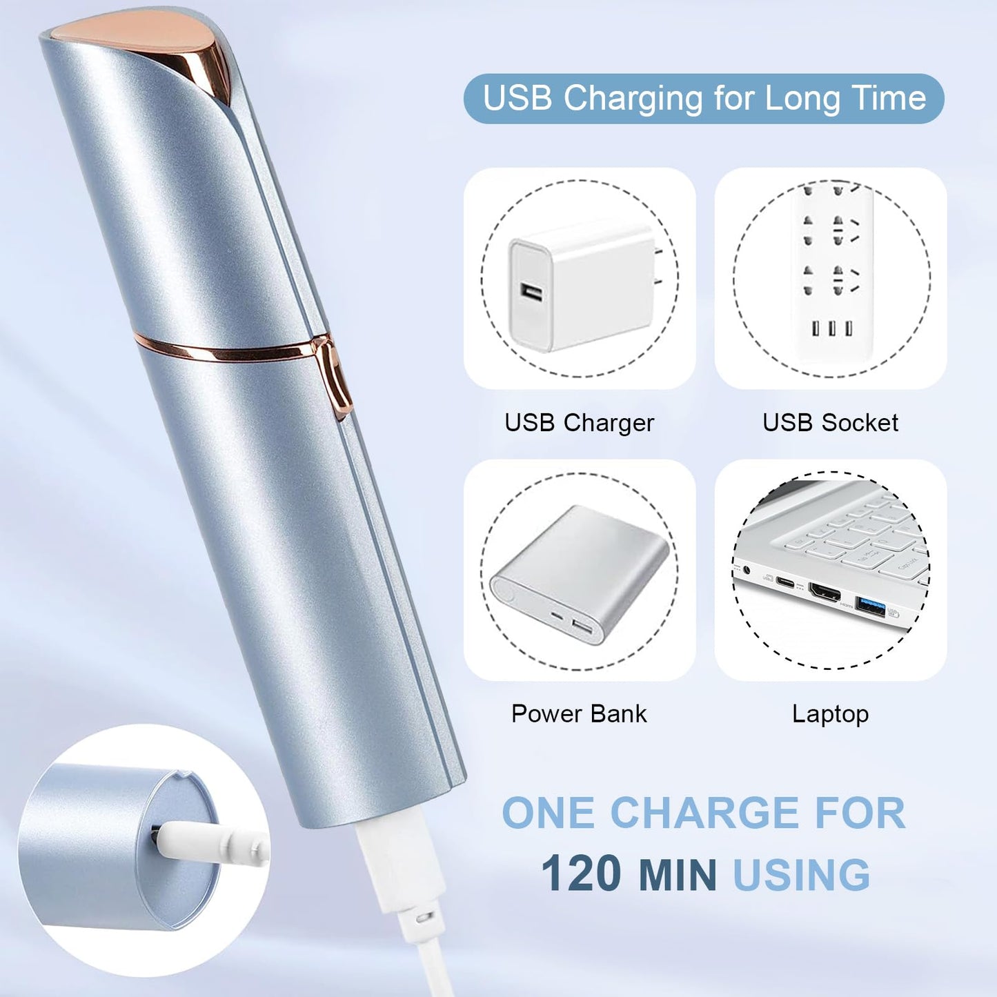 innobeaut Facial Hair Removal for Women, Electric Painless Facial Hair Remover for Face, Lip, Chin with USB Rechargeable, Blue (2 Pcs Heads)