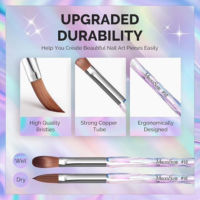 MelodySusie 4Pcs Acrylic Nail Brush Set, Size 8/10/12/14/ Professional Nail Brushes for Acrylic Application Acrylic Powder Nail Extension and 3D Nail Carving for DIY Home Salon Nail Art Manicure Tool
