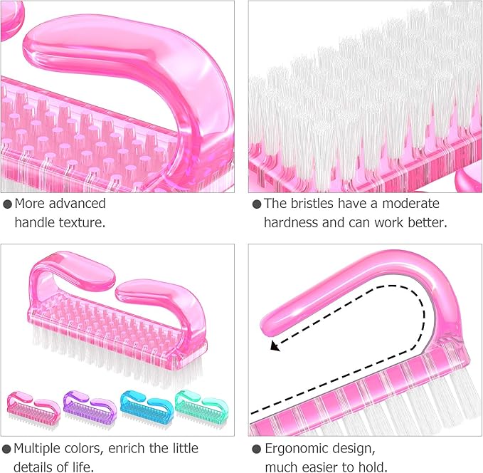 Handle Grip Nail Brush, Hand Fingernail Brush Cleaner Scrubbing Kit Pedicure for Toes and Nails Men Women (4 Pack) (Color-2)