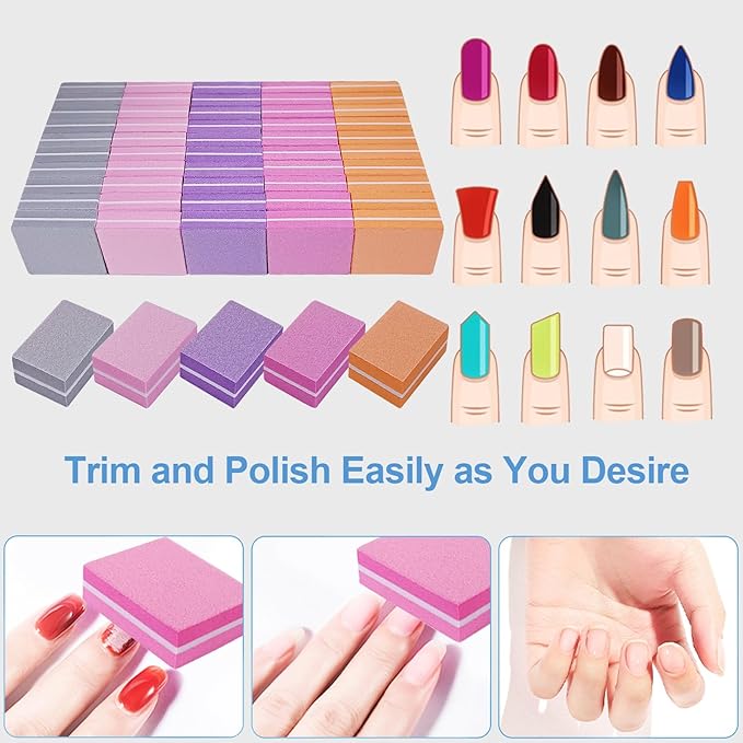 Nail Buffers (50 Pack), Mini Buffer Block Nail File for Acrylic Nails and Natural Nails, 100/180 Grit Nail Buffer Block Bulk Buffing Blocks for Nail Buff Professional Manicure File Blocks Mix Color