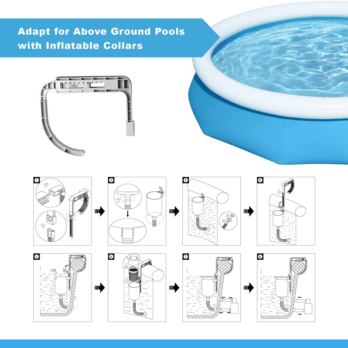 MUWOOB Above Ground Pool Skimmer with 5 Skimmer Socks, Wall Mount Surface Skimmer with Hose & Basket, Compatible with Intex Pools, Adjustable Floating Filter, Automatically Removes Leaves & Debris