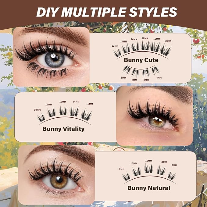 JMS&JMS Manga Lash Clusters Kit, BUNNY Lash Clusters Anime Cluster Eyelash Extensions Kit, 8-18mm C Curl Wipsy Lashes Kit Clear Band Natural Eyelashes with Bond and Seal, Tweezers(BUNNY KIT)