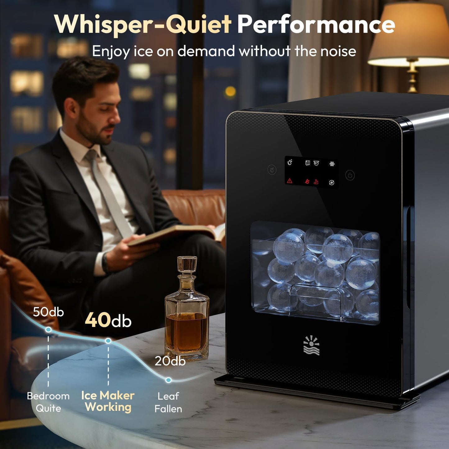 Oylus 2'' Clear Ice Ball Maker – 4 Ice Spheres in 35min, 144 pcs/Day, Auto&Manual Fill, Fast Round Ice Machine with LCD Touch Panel, Self-Cleaning, Home & Bar Maker for Whiskey Parties Gift(Black)