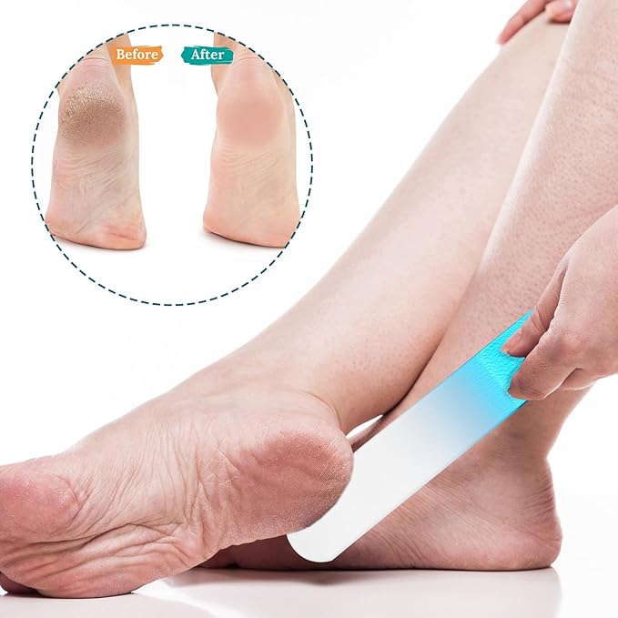 Crystal Nail File Set - 5 Pcs Nano Shiner Files, Glass Nail File, Cuticle Pusher, Buffer and Foot File