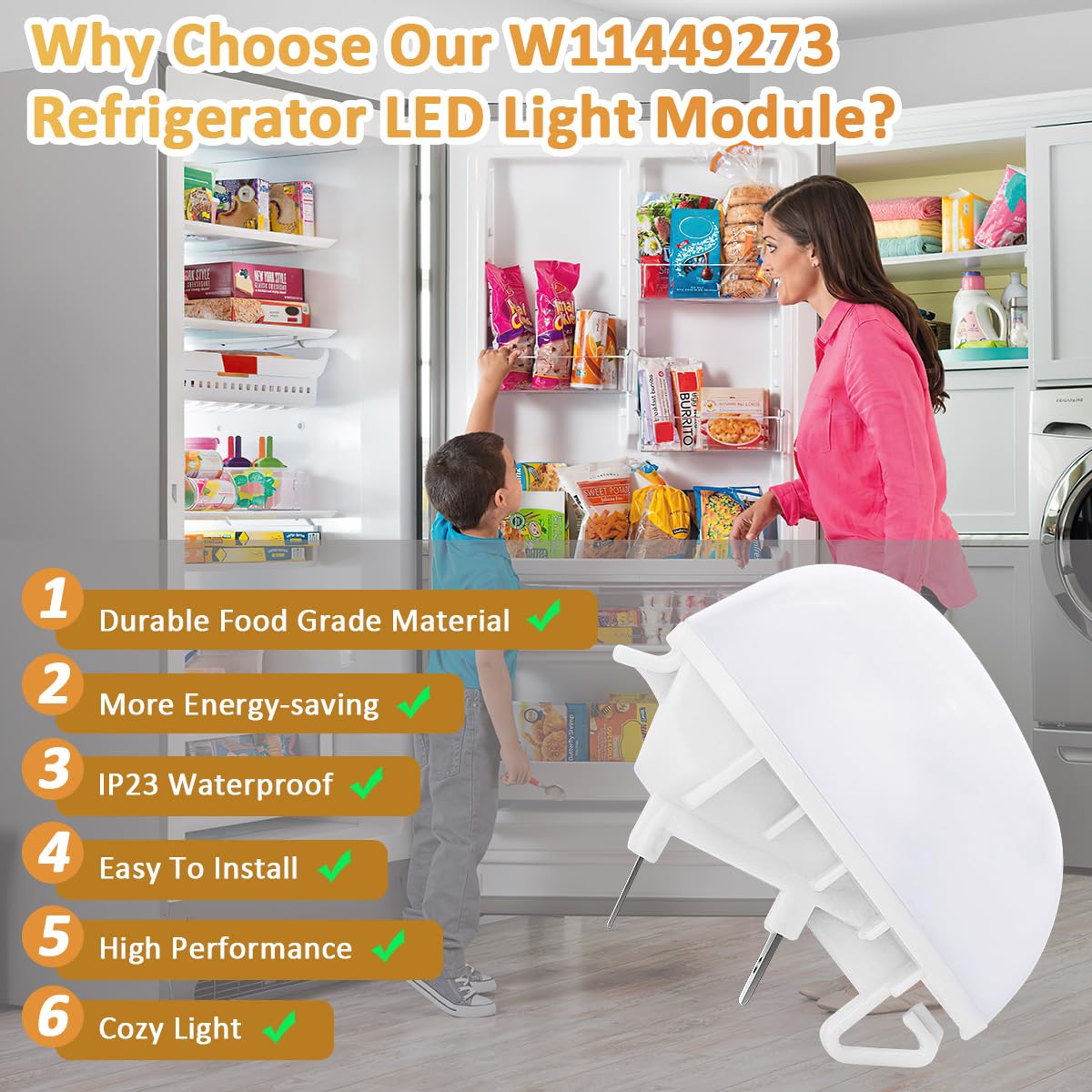 EAGLEGGO W11251749 Refrigerator LED Light Bulb for Whirlpool Kitchenaid Kenmore Amana Refrigerator Freezer Light Replaces AP7192759 W11520324 W11468934 W11549780 W11449273 W11602886 Fridge Light