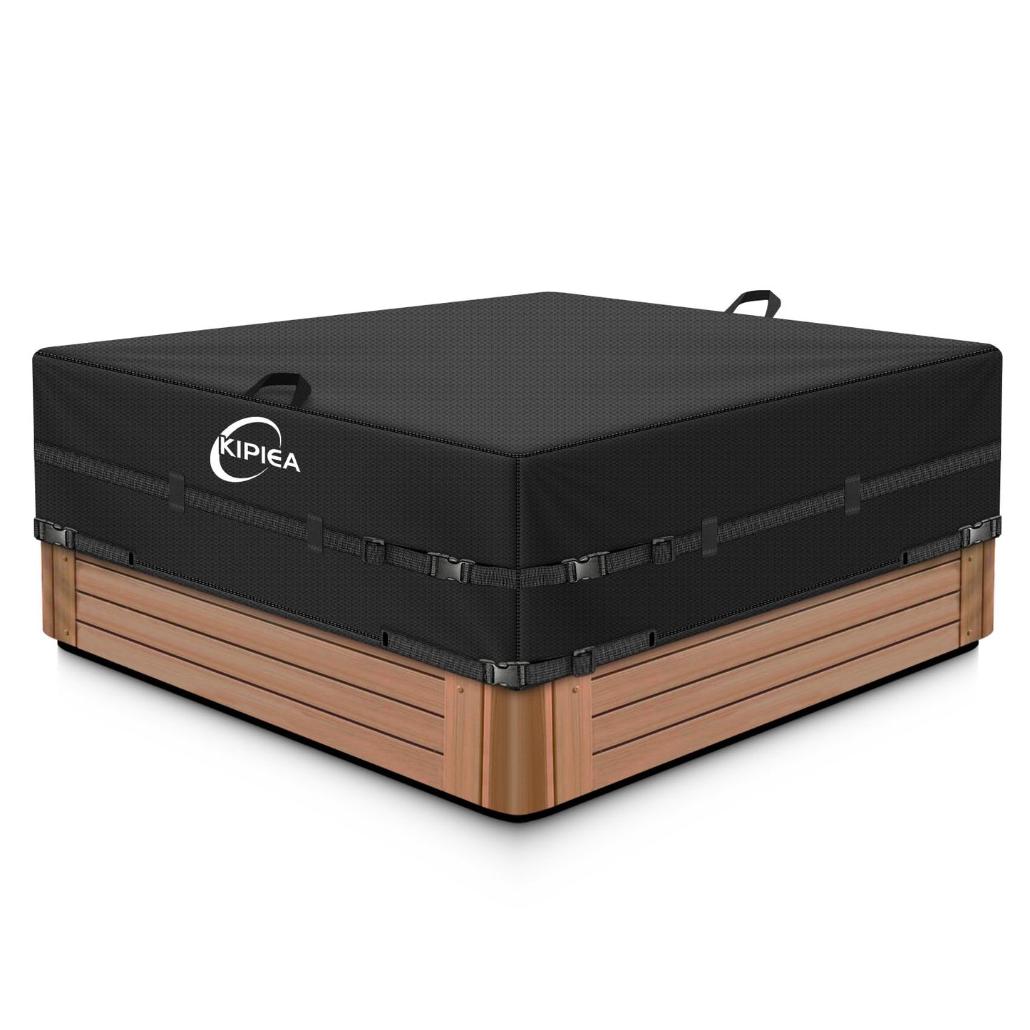 Kipiea 600D Outdoor Waterproof Square Hot Tub Cover Protector, Heavy Duty Polyester SPA Cover UV Protection Cover 95" L x 95" W x 20" H, Black