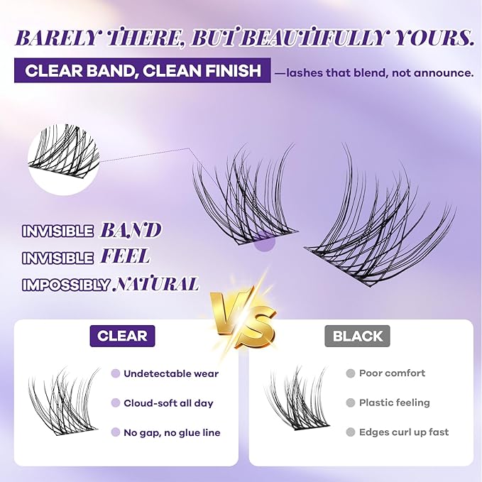 B&Q Wispy Lash Clusters Kit, Natural 01, Individual False Eyelashes Extension Set, Undetectable Natural Look for Effortless Day-to-Night Beauty, from Office Elegance to Date Night Glamour(8-16mix)