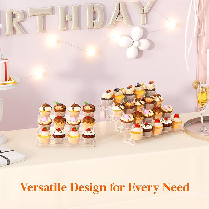 Lifewit Cupcake Stand, Perfume Cologne Organizer, Tool-Free Assembly, Display Riser, Spice Rack, Figurine Holder, Makeup Storage, Room Decor, Party Decorations, Clear, 12″ 4 Tier, 3 Pcs