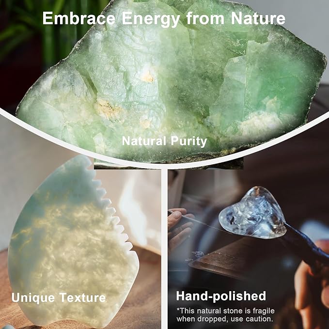 Jade Gua Sha Facial Tool - Face Massager Stone to Lift/Sculpt/Tone/De-Puff, Double Chin Reducer, Jawline Shaper, Lymphatic Drainage Face Sculpting Tool, Natural Translucent Bian Stone