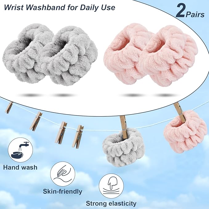 4 Pcs Wrist Bands for Washing Face-Dorbetar, Microfiber Wrist Towels for Washing Face, Spa Wristbands for Washing Face, Face Wash Wristbands, Arm Bands for Washing Face for Woman and Children
