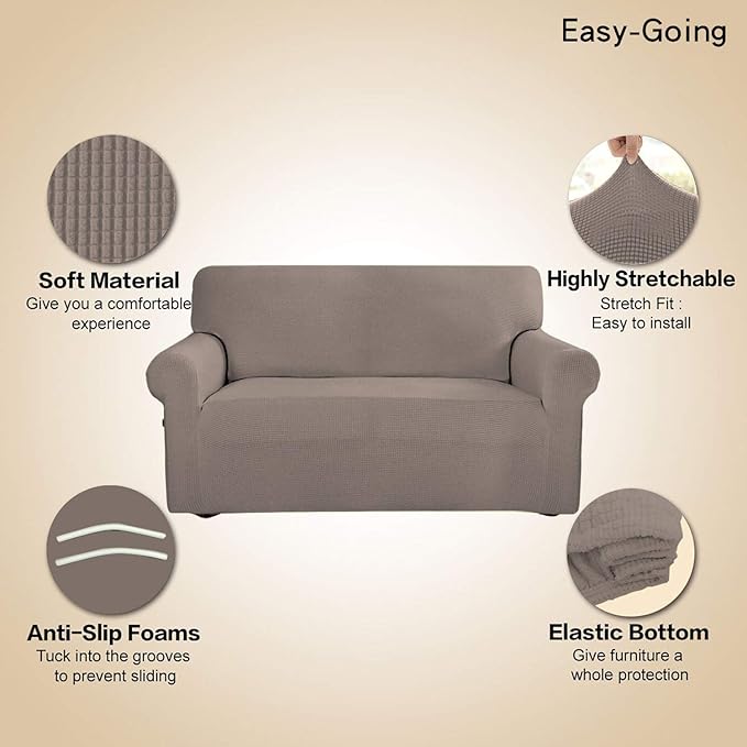 Easy-Going Stretch Oversized Sofa Slipcover 1-Piece Sofa Cover Furniture Protector Couch Soft with Elastic Bottom for Kids, Polyester Spandex Jacquard Fabric Small Checks Taupe
