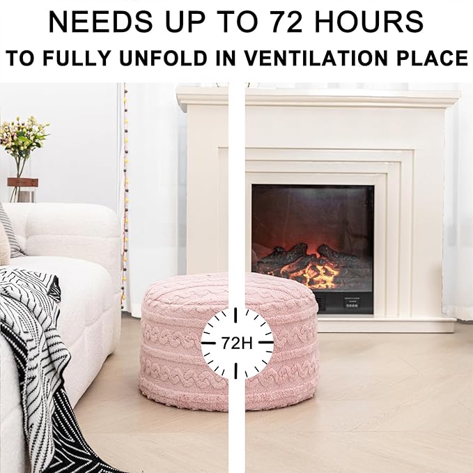 Pouf Ottoman Stuffed 20x20x12 Inches Floor Pouf Plush Fiber Ottoman Foot Rest Under Desk Foot Stool for Living Room Bedroom (Pink)