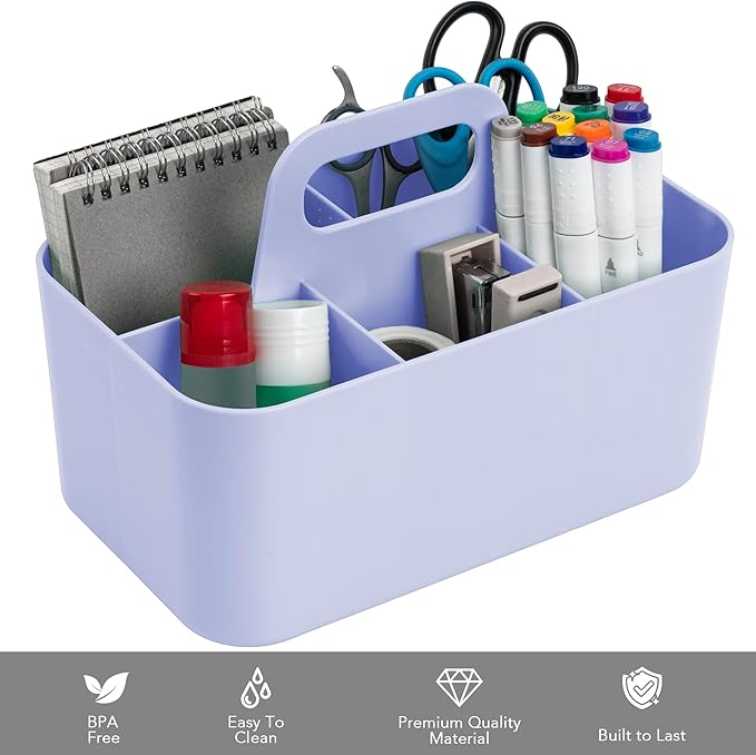Tiawudi Multipurpose Caddy Organizer, Plastic Caddy with Handle, Stackable Desk Organizer for Stationery, Marker and Pencil, Office Supplies Organizer, Dorm Caddy