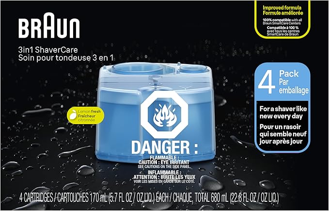 Braun Clean & Renew Refill Cartridges CCR, Replacement Shaver Cleaner Liquid Solution for Clean&Charge System, Pack of 4