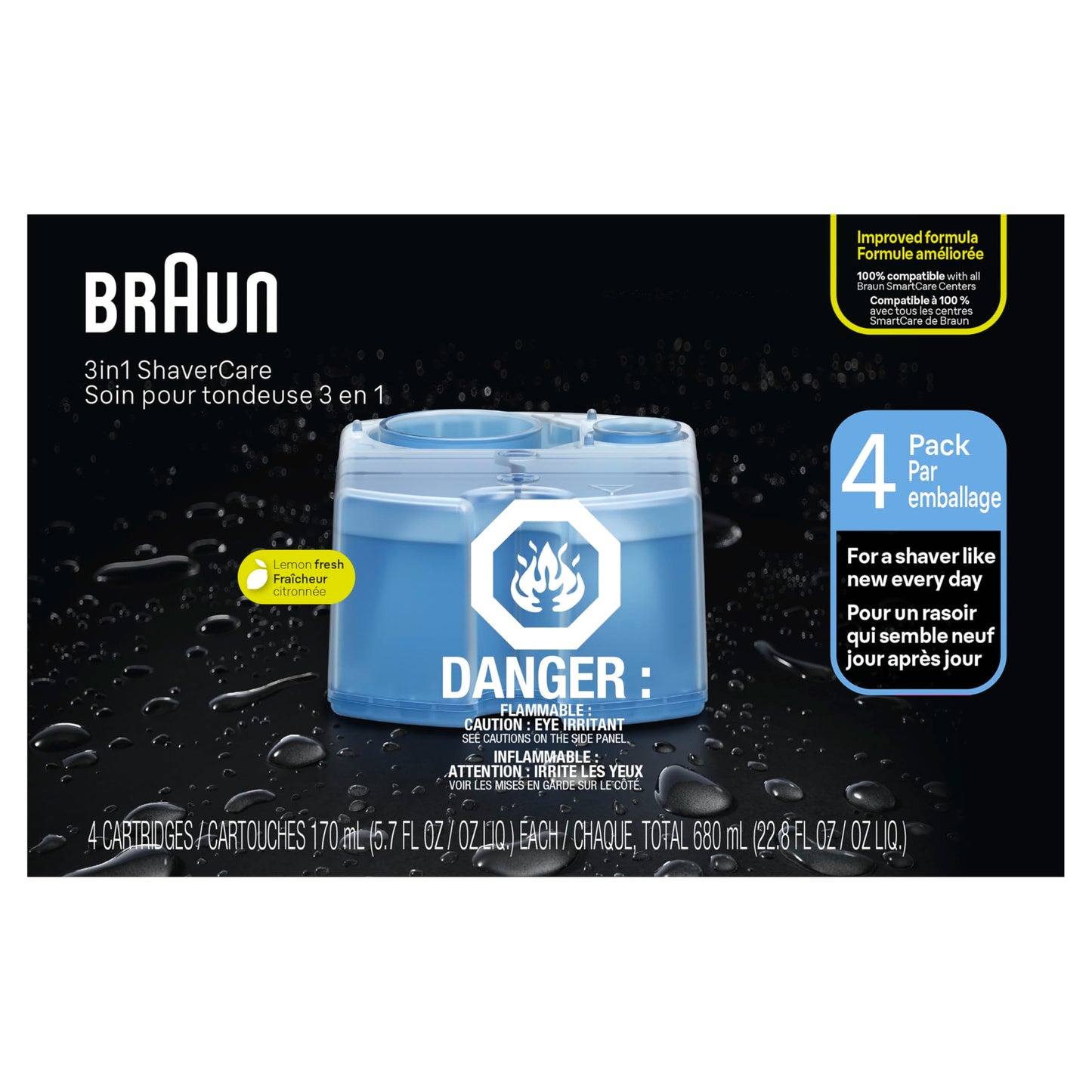 Braun Clean & Renew Refill Cartridges CCR, Replacement Shaver Cleaner Liquid Solution for Clean&Charge System, Pack of 4