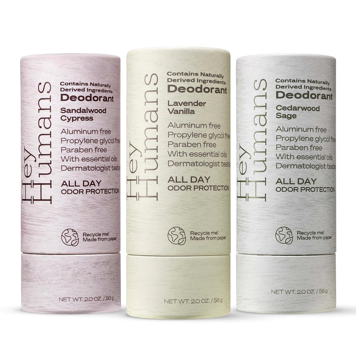 Hey Humans Deodorant, Aluminum Free Deodorant for Women and Men, Contains Naturally Derived Ingredients, All Day Odor Control, Refreshing Deodorant Essential Oils, Variety Pack