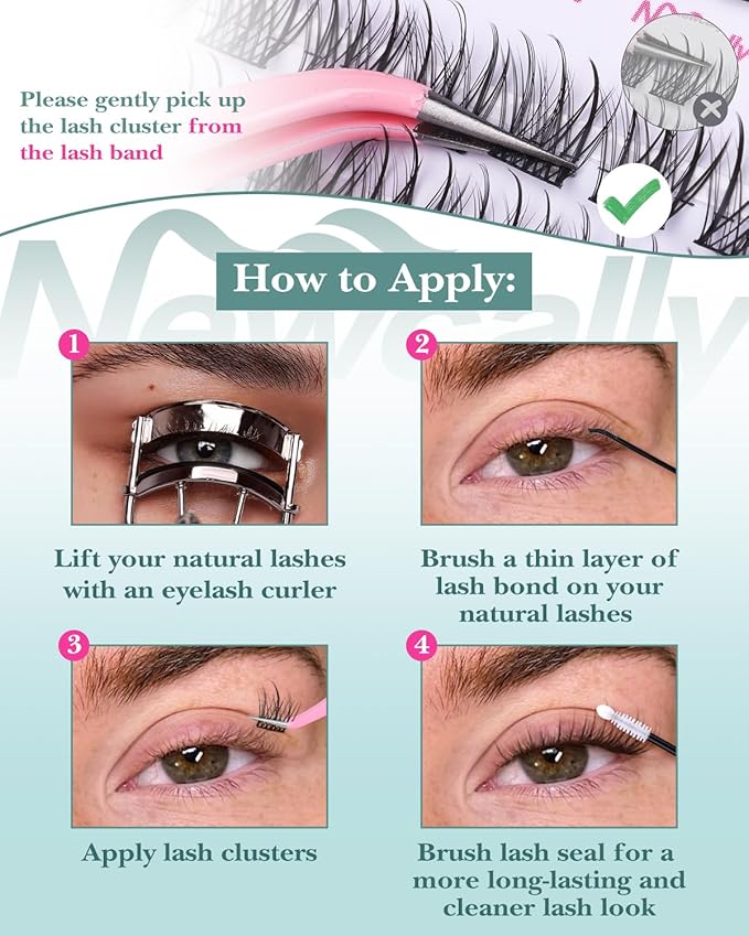 Short Lash Clusters Natural Wispy 8-12MM Eyelash Clusters Eyelash Extension Kit CD-Curly Individual Lashes Kit DIY Lash Extension at Home Long-lasting Effect by Newcally