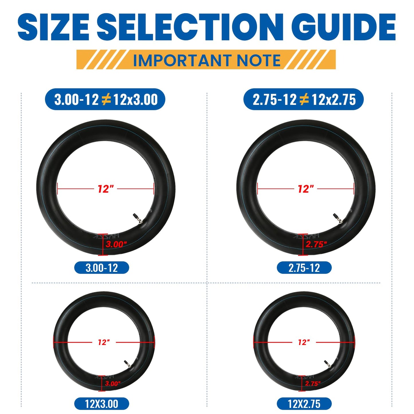 Heavy Duty, Hyssk 2mm Thick, 2.75/3.00-12" (80/100-12) Premium Inner Tube for CRF70, KLX110, PW80, SSR Dirt Pit Bike Motorcycle Rear Tire